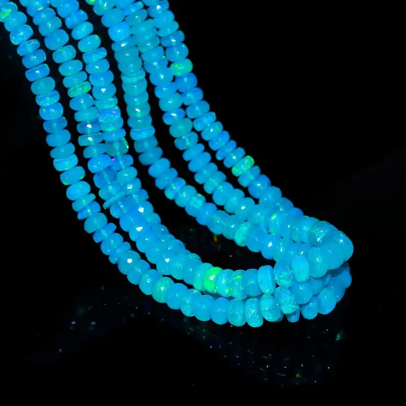 Natural Blue Ethiopian Opal Faceted Rondelle Gemstone Beads 5-6mm Ethiopian Opal Beads Strand Opal Beads For Jewelry Making Bulk