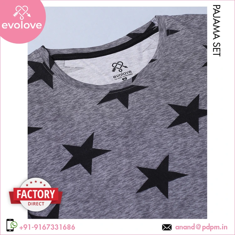 Durable Quality 100% Cotton Ladies Sleepwear Knitted Half Sleeves 2 Piece Pajama Set for Women at Wholesale Price