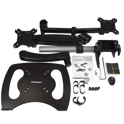 Full Motion Articulating Desk-Mount Monitor Arm with Laptop Stand for Dual-display Workspace and Increase Productivity