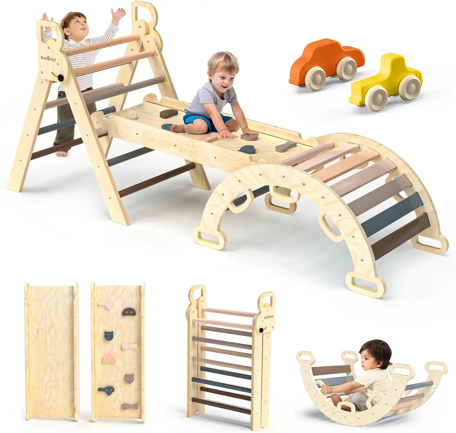 LM KIDS Playground Balance Board Wooden Picklers Triangle With Slide Kids Climbing Set Seesaw for Kids Climbing Frame