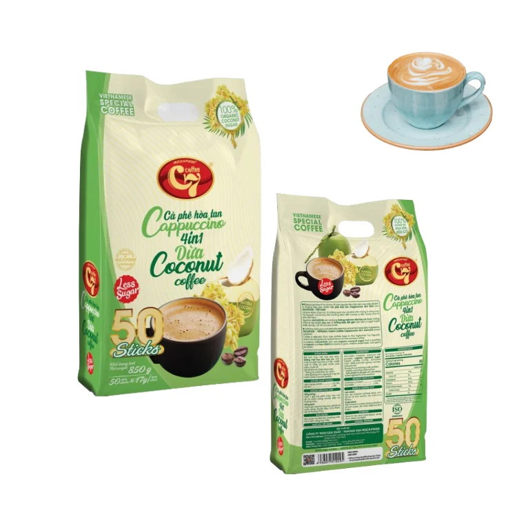 Instant Coffee Fast Delivery Cappuccino 4 In 1 OEM Service Using With Hot Water Mix Coconut Milk Powder Vietnam Manufacturer