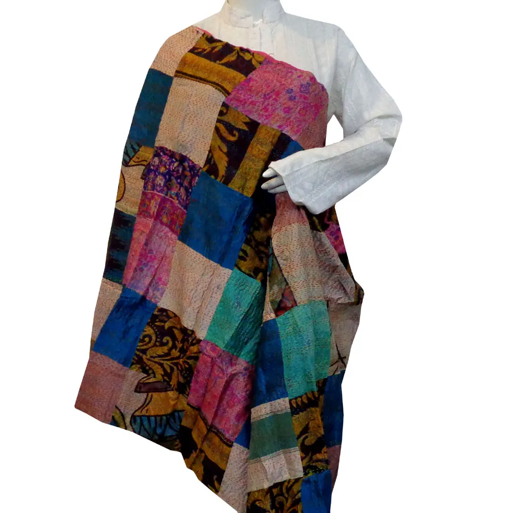 Latest Stylished Stoles and Shawls Luxury Hand Crafted High Quality Cotton Kantha Embroidered Reversible Silk Stole for