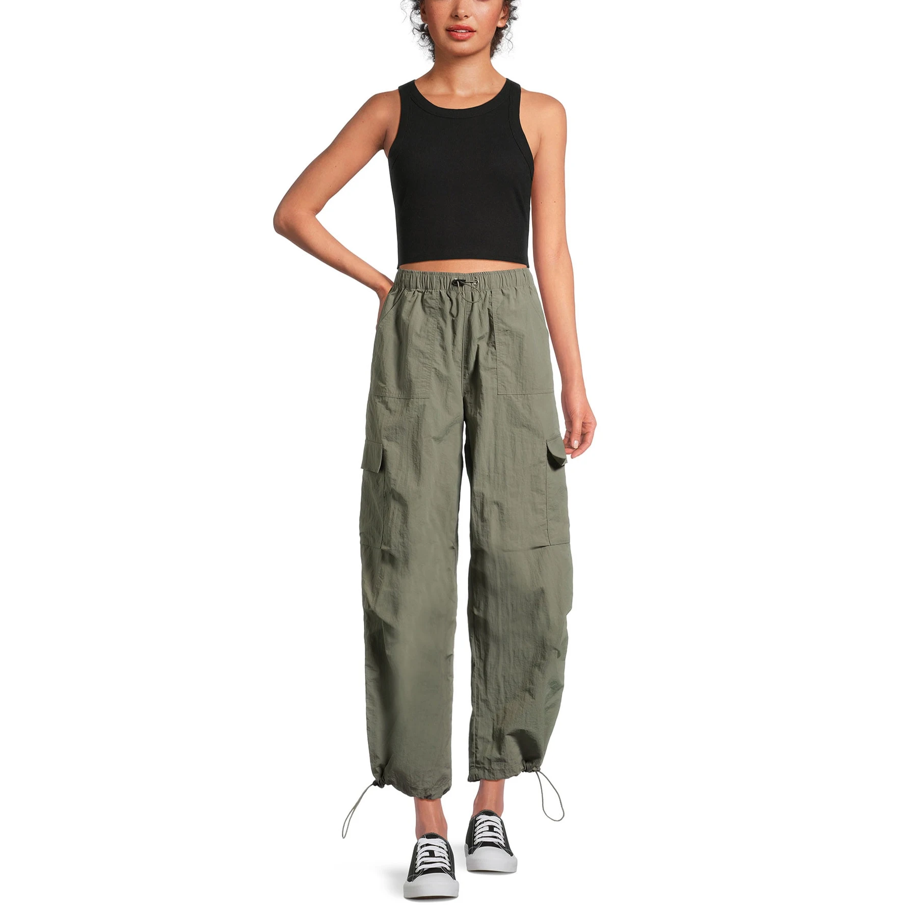 Ladies Sports Wear Custom Black Cotton Women Jogger Pant Loose Leg Plain Jogger Pants With Elastic Strap at Bottom