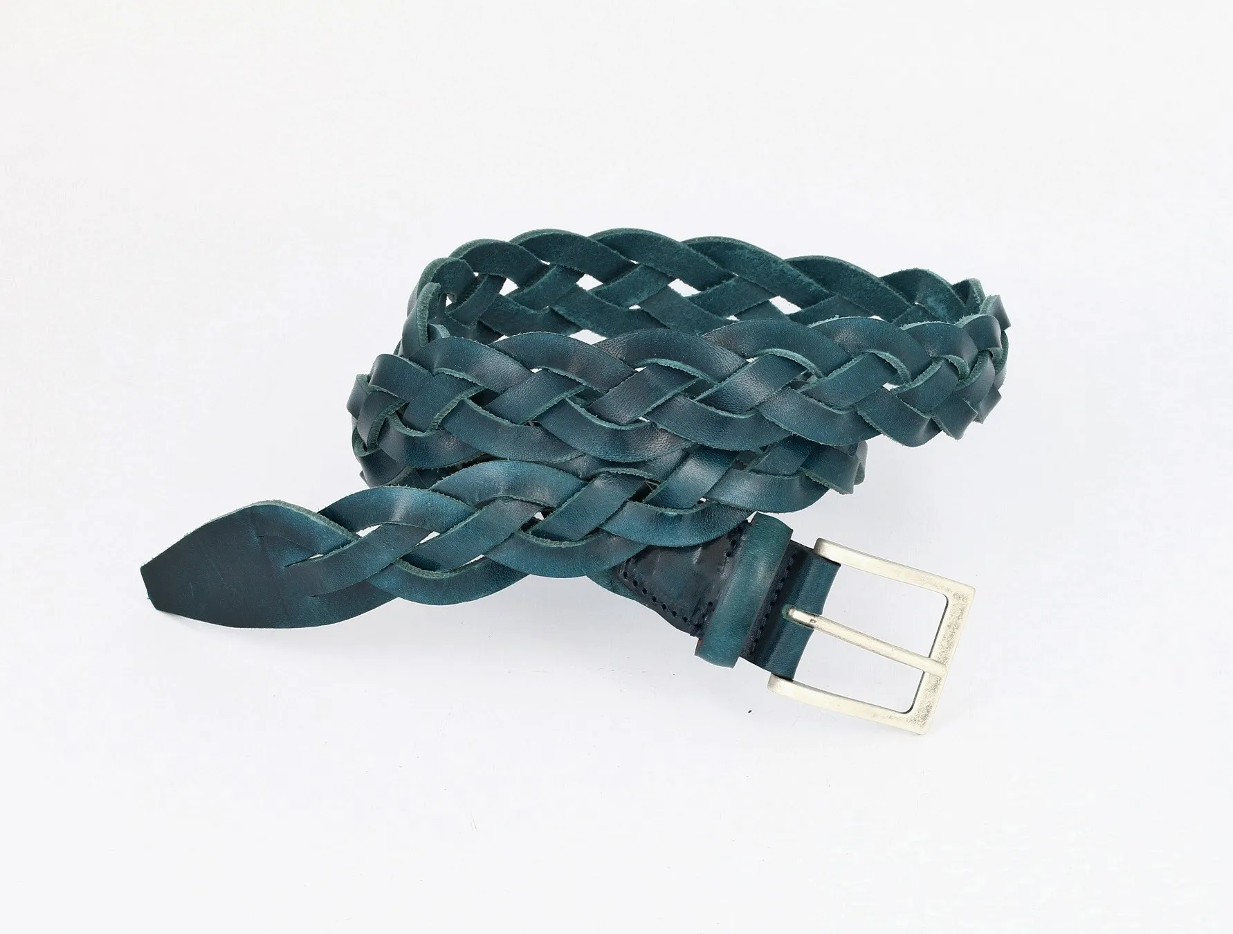 Braided Casual Belt Unique Calfskin Leather With Light Color Veins 100% Made In Italy Stretchy Resistant Belt