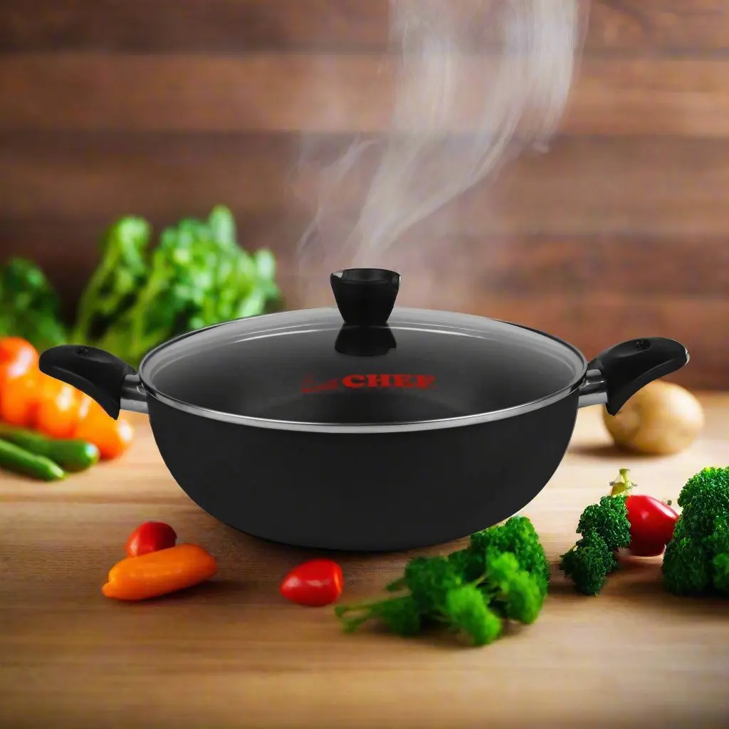 Modern Design 36 cm Chef Non-Stick Karahi Wok with New Glass Lid and Premium Quality Knob & Woks Product