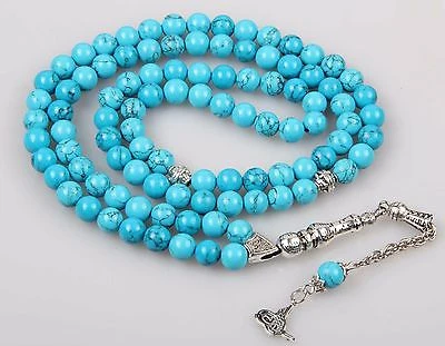 Muslim Rosary 33 Beads Natural Stone aqua dyed Agate Rose Quartz Crystal Malachite Tassel Tasbih Prayer Beads Hot Sale Beautiful