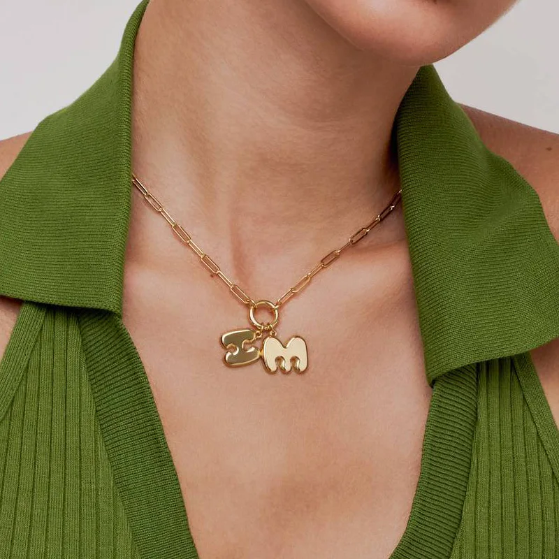 LUCKYDG Waterproof Tarnish Free PVD 18K Gold Plated Stainless Steel Bubble Up Initial Letter Charm Pendant Necklace For Women