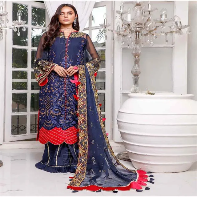 Indian Designer Pakistani Chiffon Mirror Embroidery Dress Salwar Kameez For Wedding and Party for Women Wholesale Rate