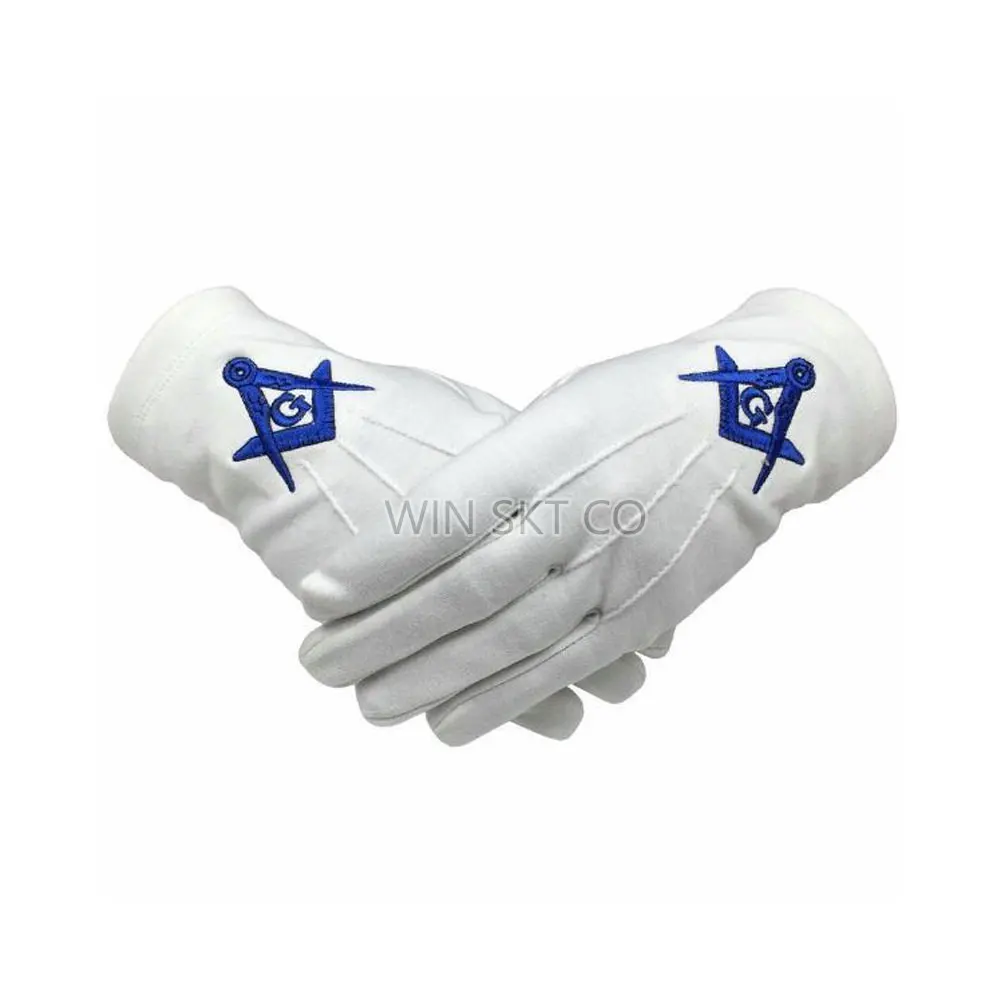 High Quality 100% Cotton Embroidered Masonic Regalia Gloves Wholesale Cheap Masonic Gloves