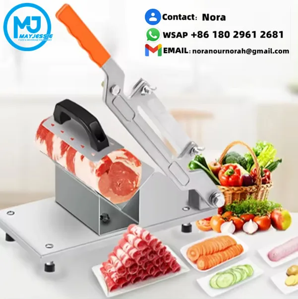 Manual Frozen Meat Slicer Stainless Steel Meat Cutter Beef Mutton Roll Food Slicer Slicing Machine for Hot Pot Shabu Korean BBQ