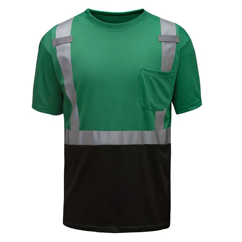 Custom High Visibility Reflective Safety T Shirt With Short Sleeves For Men Construction Hi Vis Work Shirts With Pocket T-shirts