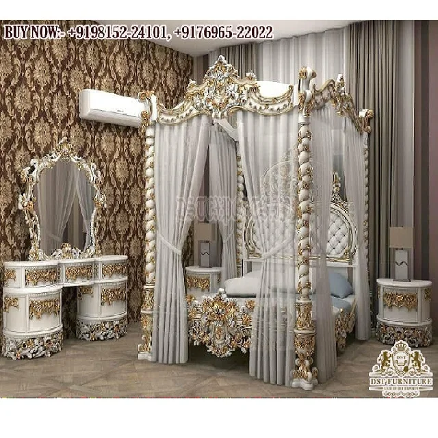Роскошная двуспальная кровать размера «King-Size» из тикового дерева великолепная Тяжелая Резная Кровать в стиле барокко купить королевскую ручную резную Махараджа
