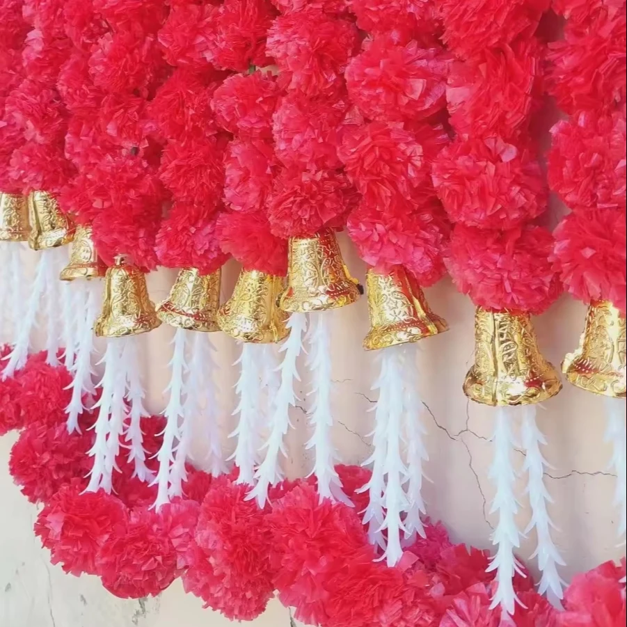 Artificial Marigold Garlands with Bells & Rajnigandha BunchFor Indian Wedding, Diwali , Christmas Decoration