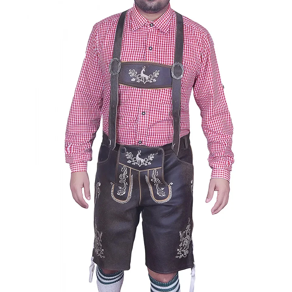 Customized Latest High Quality Bavarian Shorts In Fresh Cowhide Genuine Leather Lederhosen For Men
