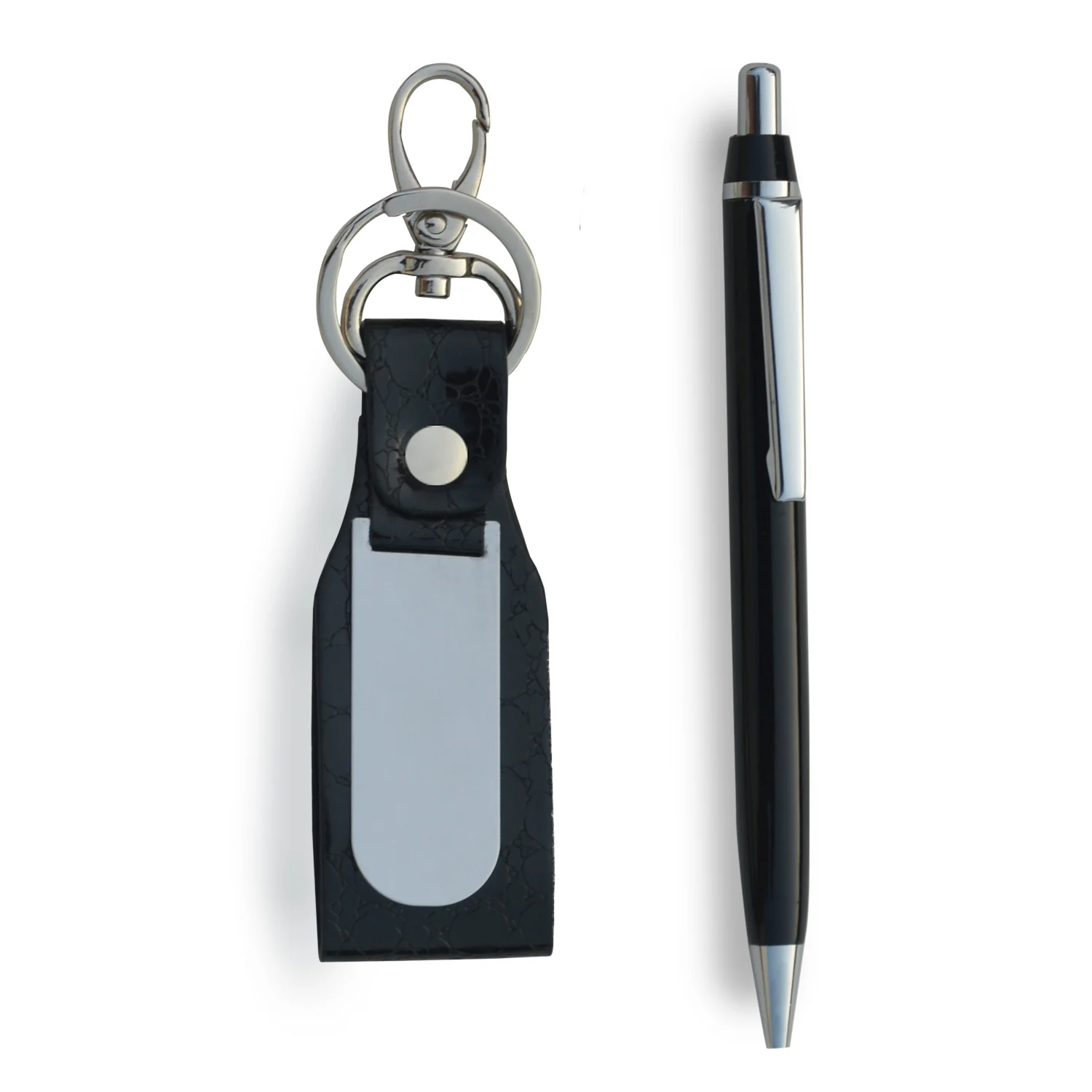 Genuine Leather Gift Combo Leather Keychain with Metal Ballpoint Pen Promotional Keychains Business Gifts