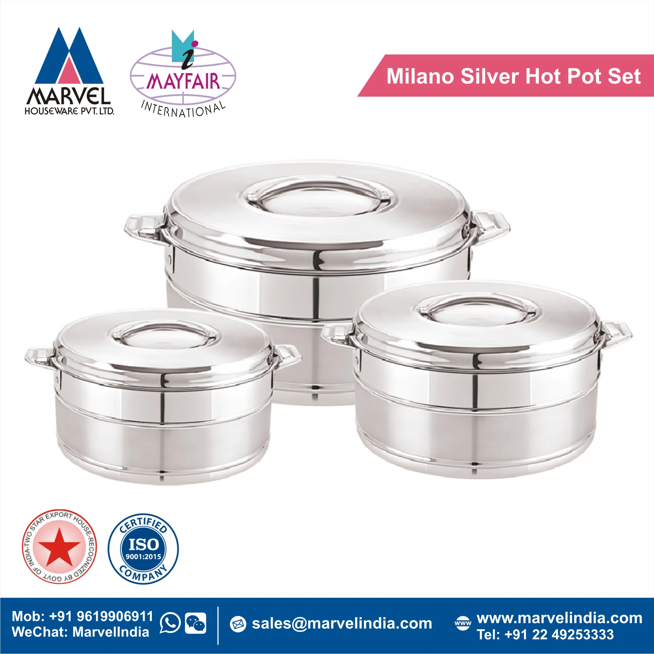 Изолированная кухонная утварь подогреватель пищи из Милана серебристая кастрюля Сделано в Индии