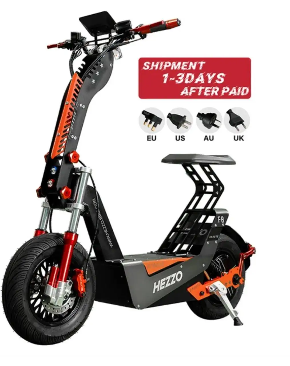 2024 HEZZO F8 NFC Fast Off Road Escooter 16' Fat Tire 72V 8000W 50Ah Lithium Battery 100km/h Electric Scooter LCD