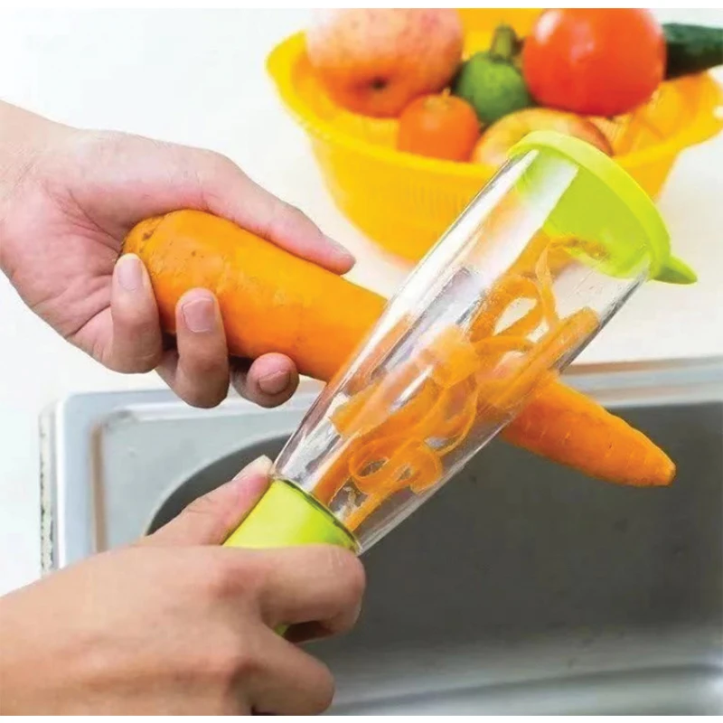 Kitchen Plastic Orange Hand Operated Blade Multifunction Potato Storage Stainless Steel Container Peeler Vegetable