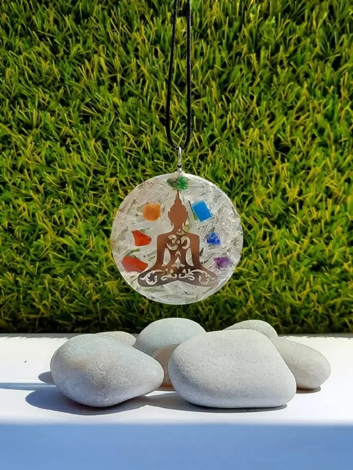 Selenite Stone With 7 Chakra Stone With Buddha Logo Energy Orgone Gemstone Pendant
