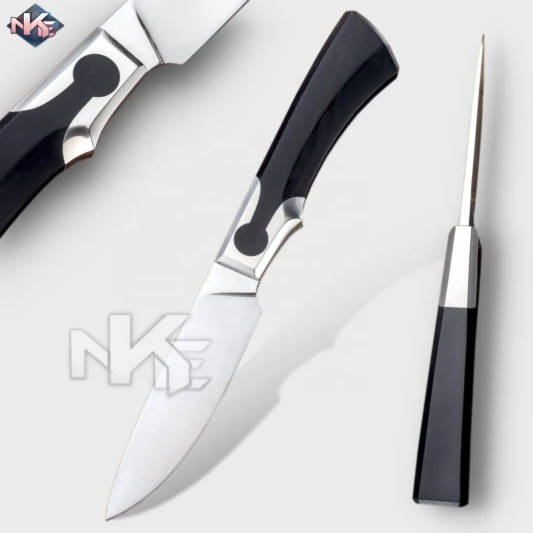 Fixed Blade Knife High Carbon Steel Hunting Knife with G10 Handle and Cow Hide Leather Sheath