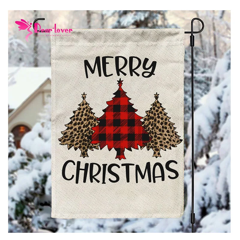 Beige Wonderful Time MERRY CHRISTMAS Trees Print Graphic Decoration Custom Christmas Garden Flag