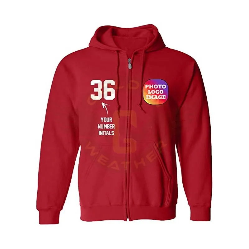 Pakistan Manufacturer Customized Latest Design Zip Up Hoodie - Add Your Team Logo and Number - Adult, Youth & Kids Sizes Sweater