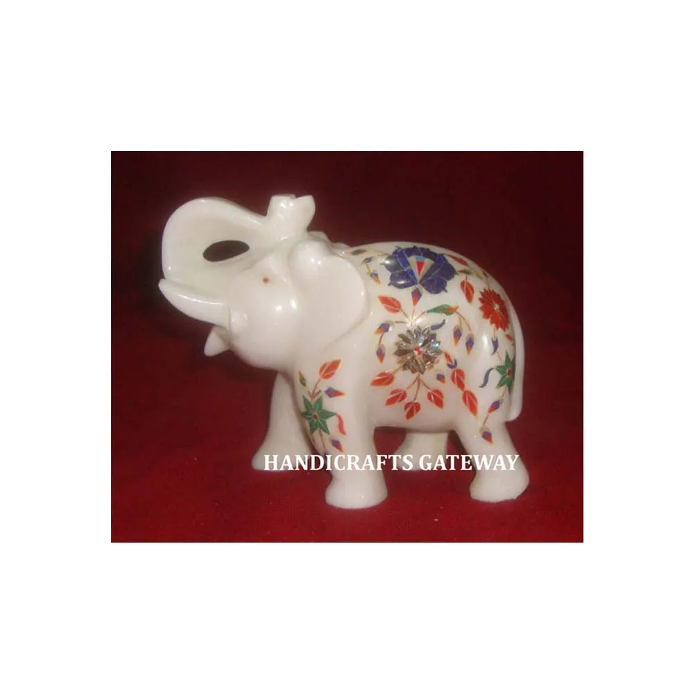 High Quality of Handmade Indian Art Cheap Price for Marble Elephant Statue Office Decoration and Flower Design Manufacture