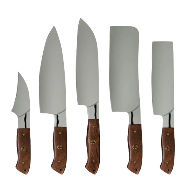 Custom Handmade Carbon Steel  5 Pcs Chef knife  set Vegetables Cutting Kitchen Knife with leather roll bag