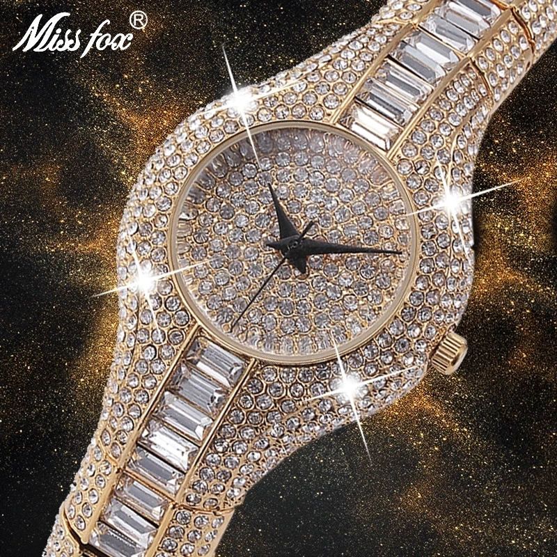 MISSFOX 30mm Small Women Watch Shockproof Waterproof Luxury Ladies Metal Watch bracelets Rhinestone Diamond Watch