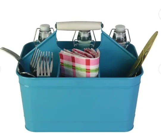 Galvanized Orund Shaped Caddy holder With metal handle New Design metal Utensils Caddy For kitchen Accessories New Meta caddy