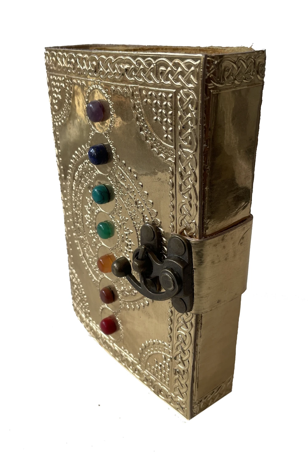 Leather Bound Journal Book of Shadows Vintage Leather Journal Deckle Edge Paper Antique Spell Book Wiccan Seven Stone Chakra