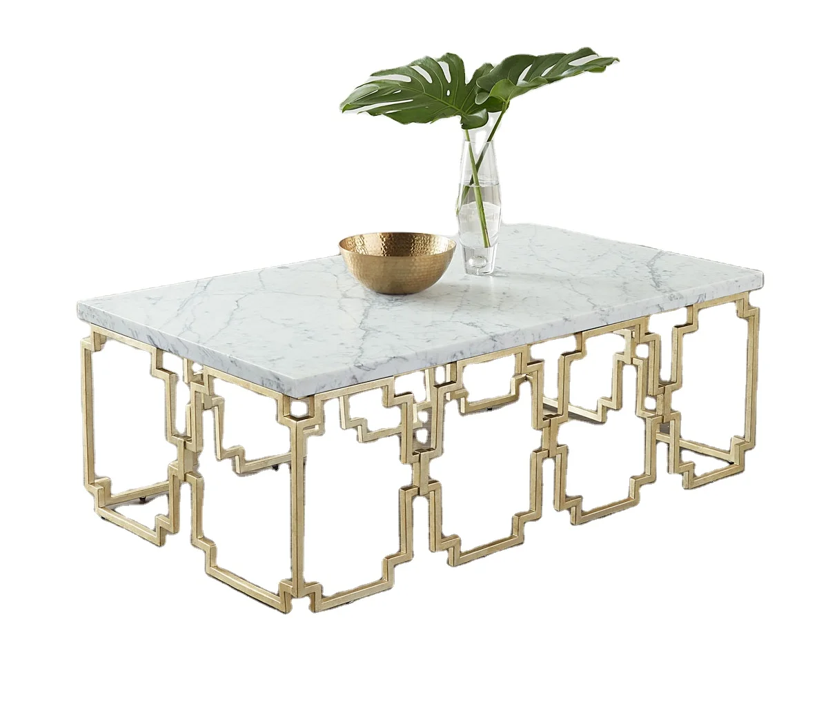 Classic Design Golden Console Table in Geometric Pattern