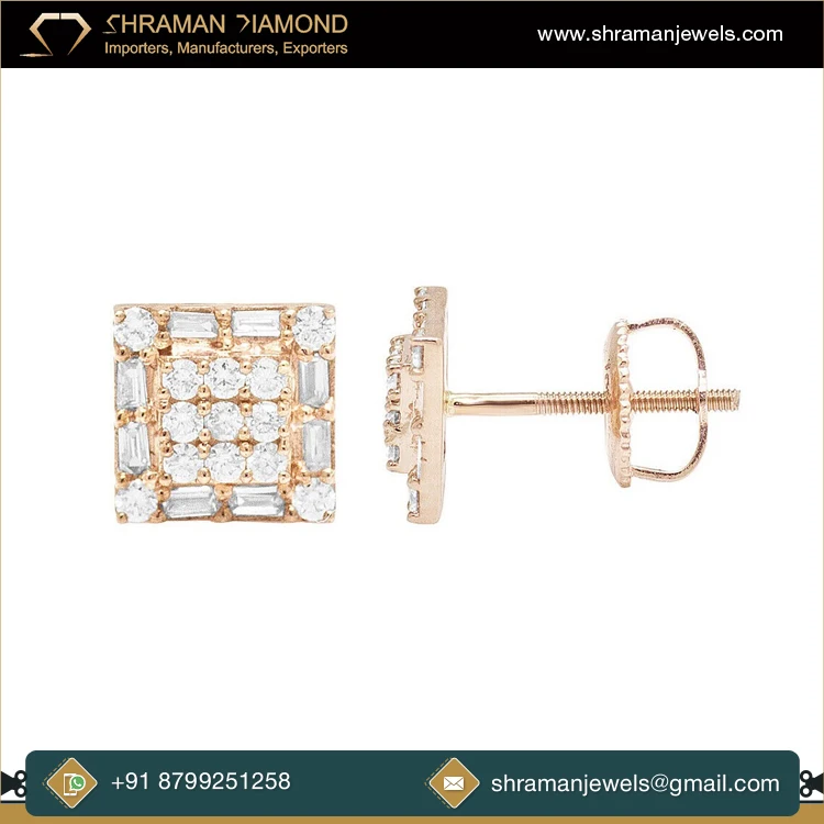 IGL Certified VVS 1.13 TCW 5.23 Grams Baguette Moissanite Diamond Square 14K Solid Gold Earring Wedding Gift Exclusive