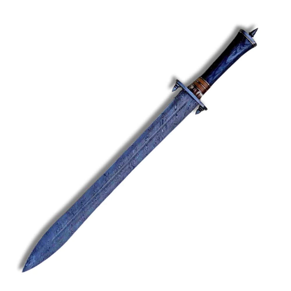 Damascus Sword Custom Handmade Damascus Steel Swords Hunting Knife With Rose Wood Handle With Leather Sheath By Knives Maker