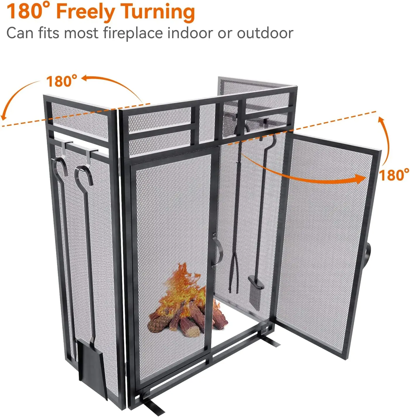Winters Season Top Trending Unique Large Flat Guard with Tool Set Fireplace Metal Screen For Living Room Decoration