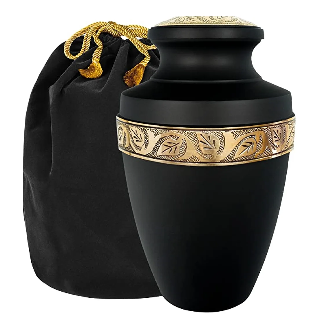 High Quality Black Golden Cremation Urns Handcrafted Cremation Large Burial Urn for Human Ashes Adult Male Female upto 200 LBS