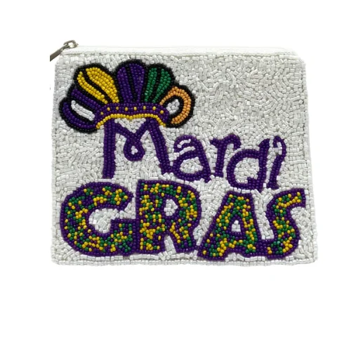 2023 New Mardi Gras Jester Face Beaded Coin Purse Beads Hand Embellished Pouch Money Cosmetic Multi Storage Coin Wallets