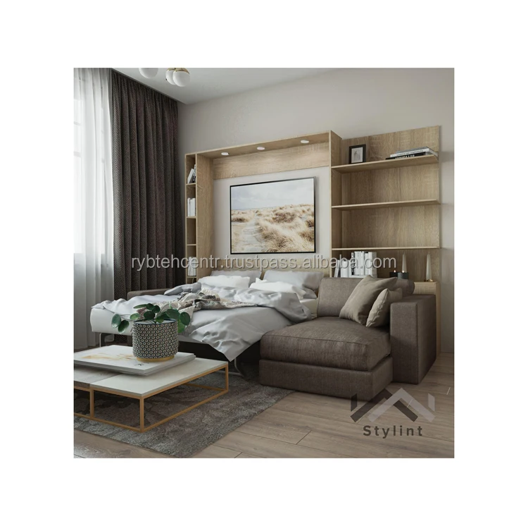 Living room set collapsible bed with shelves & corner sofa 2000x1400 mm modern technology wall foldable beds for home