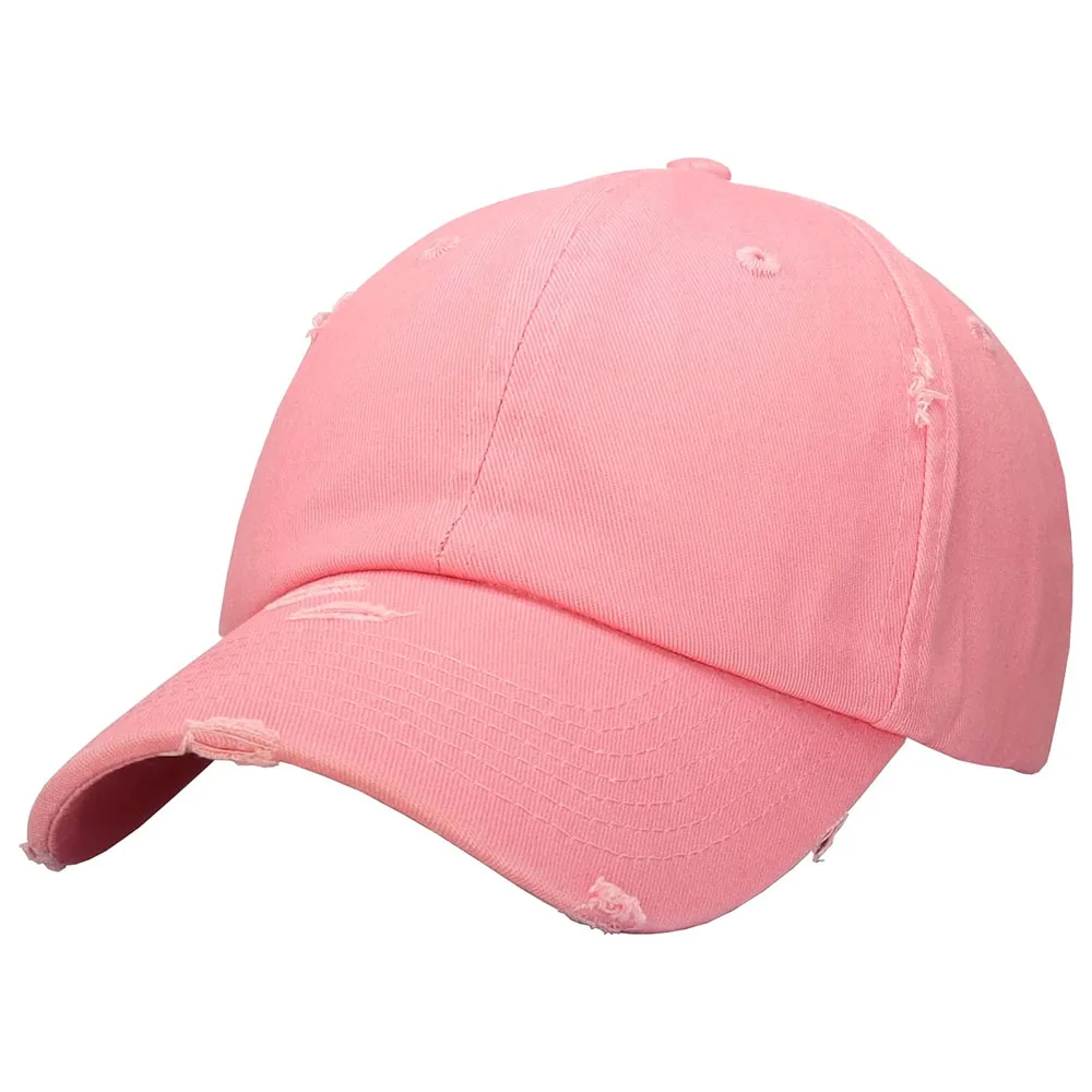 Wholesale 2024 Arrival Men Pink Colour Distressed Plain 6 Panel Outdoor Casual Caps Men & Women Waterproof Baseball Caps