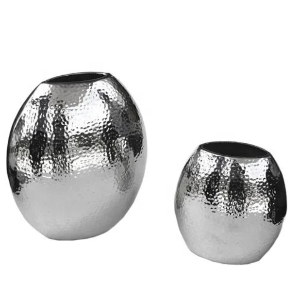 Table Decorative Centerpiece Silver Flower Vase Shiny Nickle Polished Flower Vase For Wedding Event Decoration