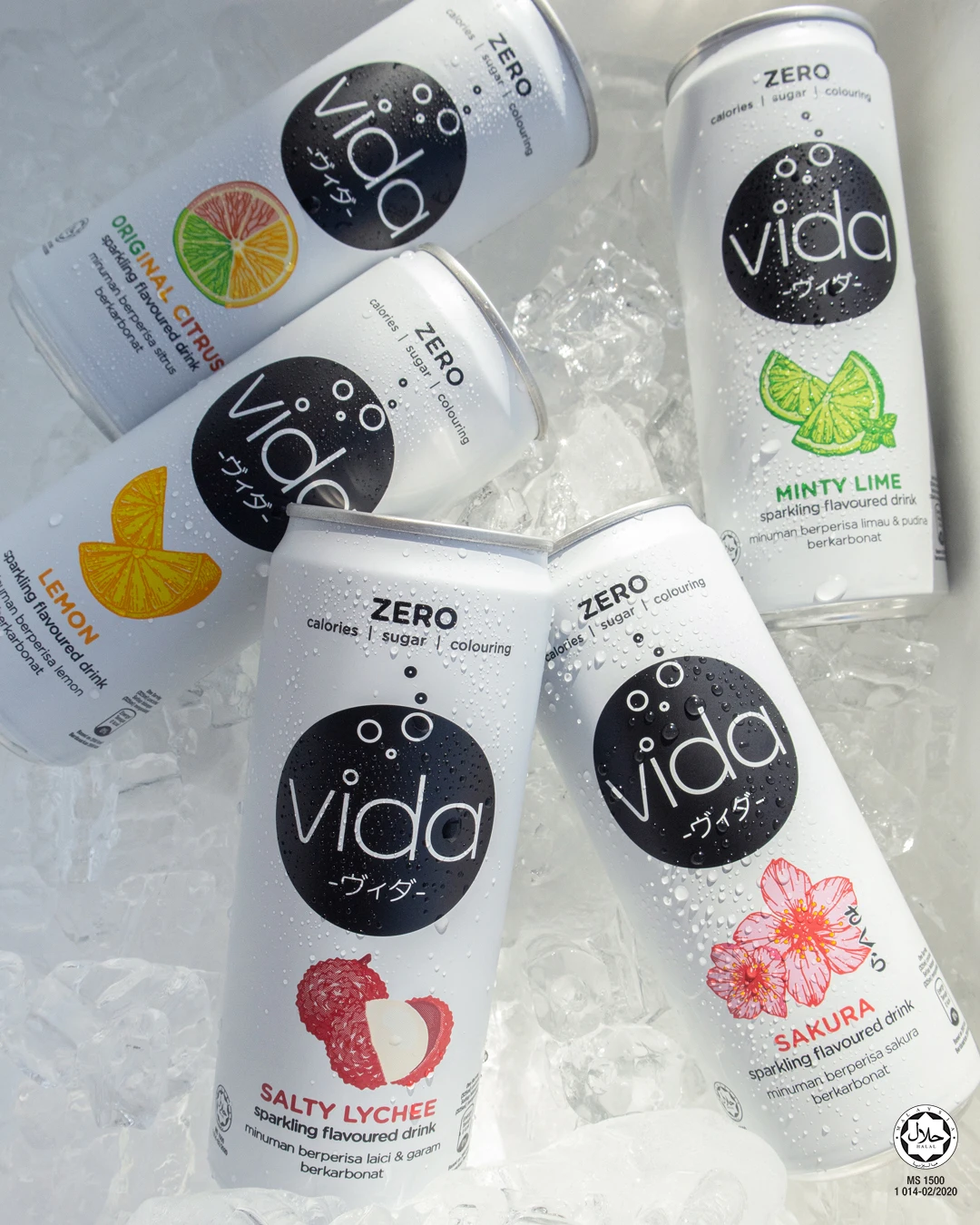 Vida Zero Sparkling Drink - 5 Flavors (325ml x 24 Cans) Salty Lychee/ Minty Lime/ Original Citrus / Lemon / Sakura