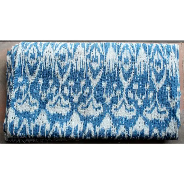 Индийское одеяло Kantha покрывало с принтом икат в богемном стиле Королевский размер