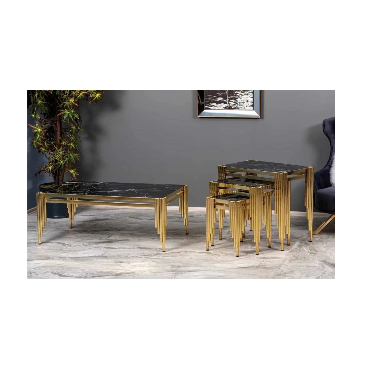 Coffee Tables Living Room Coffee Steel Black Gold Round Modern Luxury  Centre Coffee Tables Set Made in Turkey