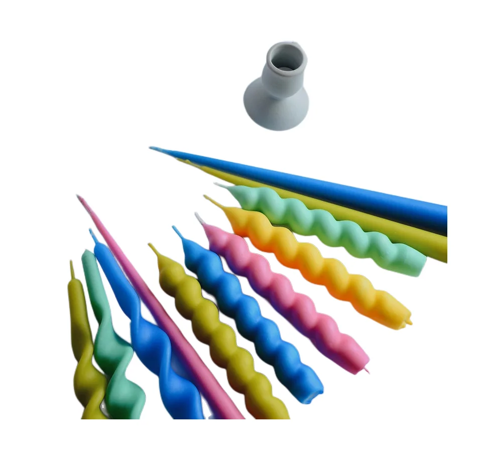 Drippless Shape Unscented Dinner Candle Dip Dye Twist Taper Candles Gradient Color Spiral Candles