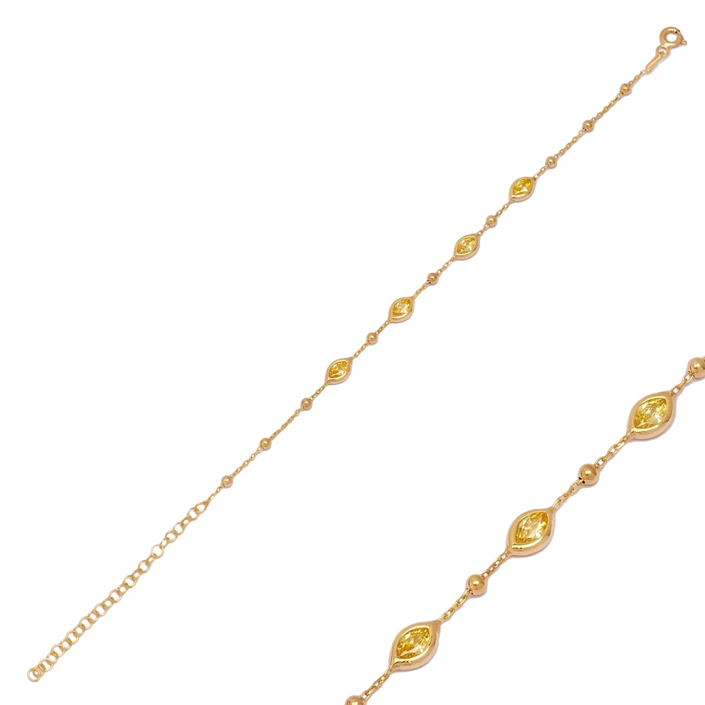 Turkish Wholesale Almond Citrine CZ 925 Sterling Silver Charm Bracelet Jewelry Handcrafted