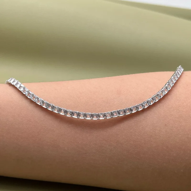 European and American full diamond square rock sugar princess square tennis necklace for women and men hip-hop single row square