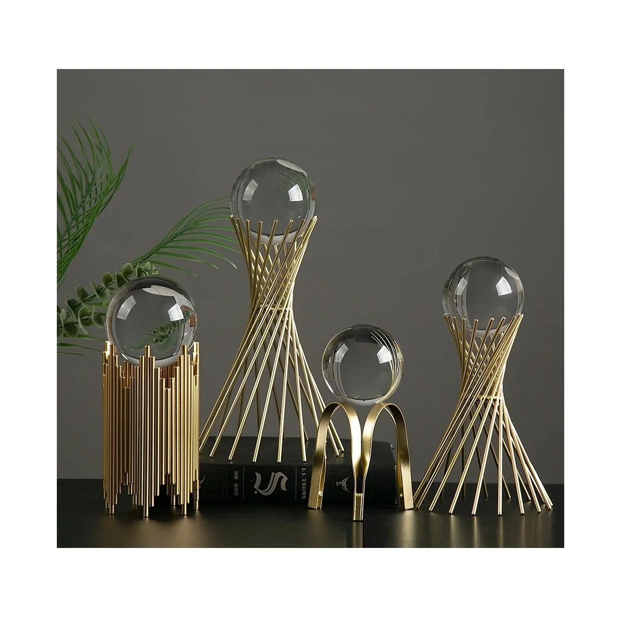 Nordic Light Luxury Metal Crystal Ball Ornament Modern Home Living Room TV Cabinet Wine Cabinet Desktop Decoration Ornament