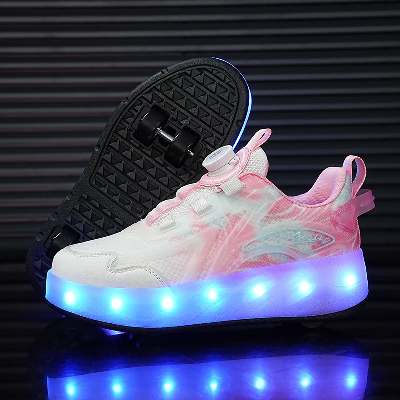 4 wheel Flashing Roller Skate Casual Running Shoes Student Misbehavior Shoes Detachable Parkour Boys Girls Children Skate