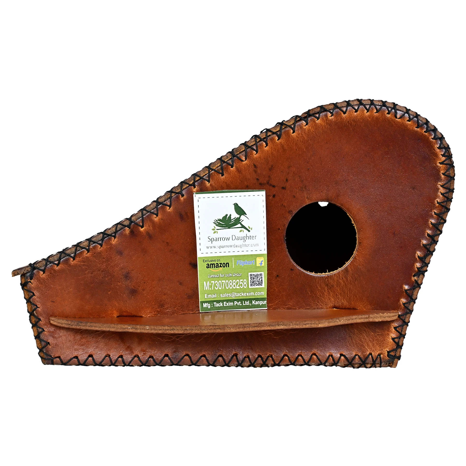 LEATHER CRAFETD HAND STITCHED BIRD HOUSE NESTING BOX WALL/ TREE MOUNTED MAX SPACE CUSTOMIZATIN AVAILABLE