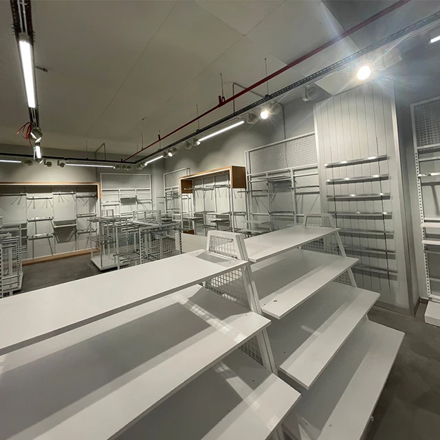 Wholesale  Luxury Modern Furniture Clothing Display Rack and Garment Display Shelf Stand with Wood and Steel Metal for shopping